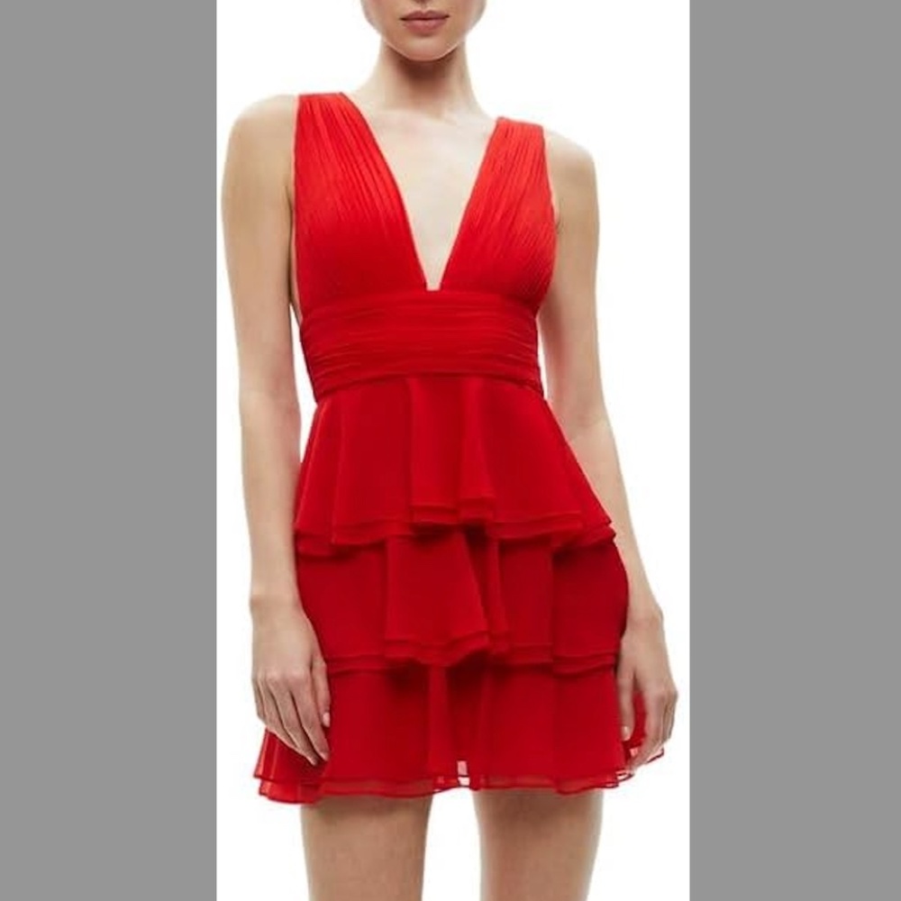 Alice + Olivia Holly Asymmetrical Ruffle Mini Dress NWT